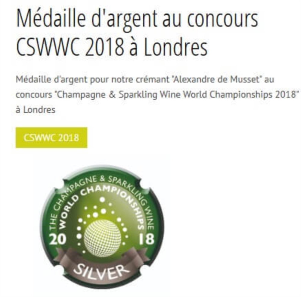 Médaille d'argent au concours CSWWC 2018 à Londres