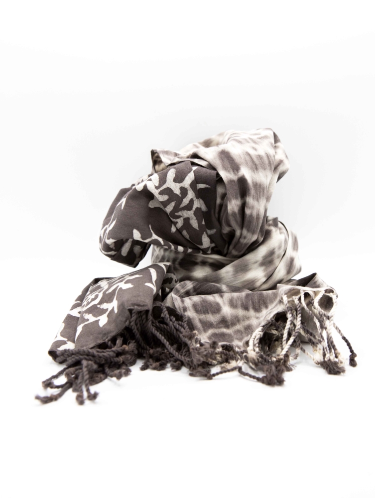 Scarf - Cotton - Tie dye & print - Grey/Beige