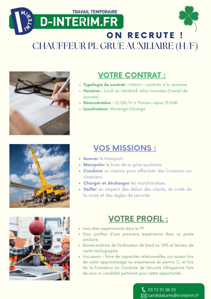 CHAUFFEUR PL GRUE AUXILIAIRE (H/F)