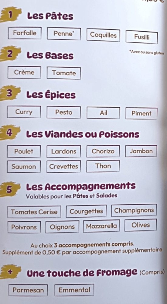 Pasta personnalisée – Composez votre plat