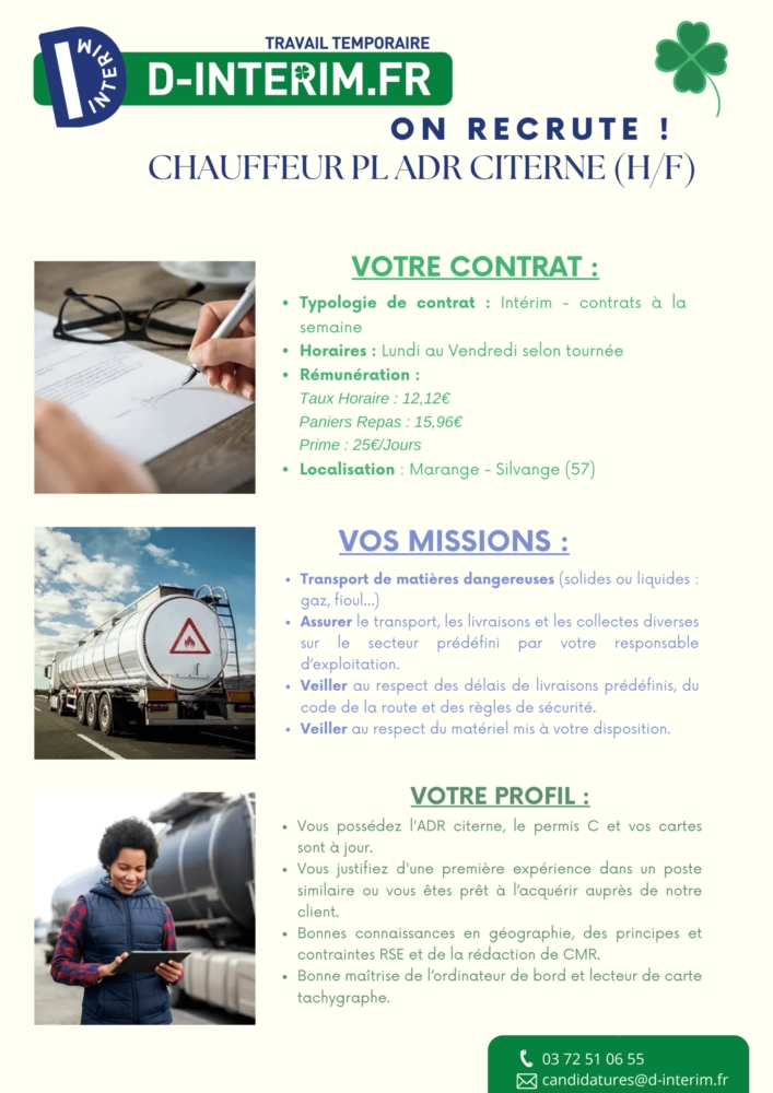 CHAUFFEUR PL ADR CITERNE (H/F)