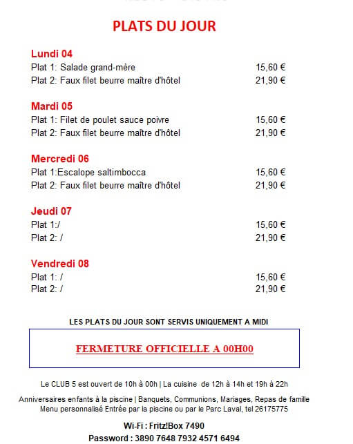 Menu de la semaine