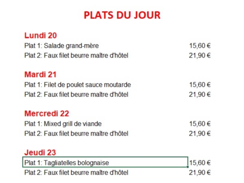 Menu du jour du 20/10/25 au 24/10/25