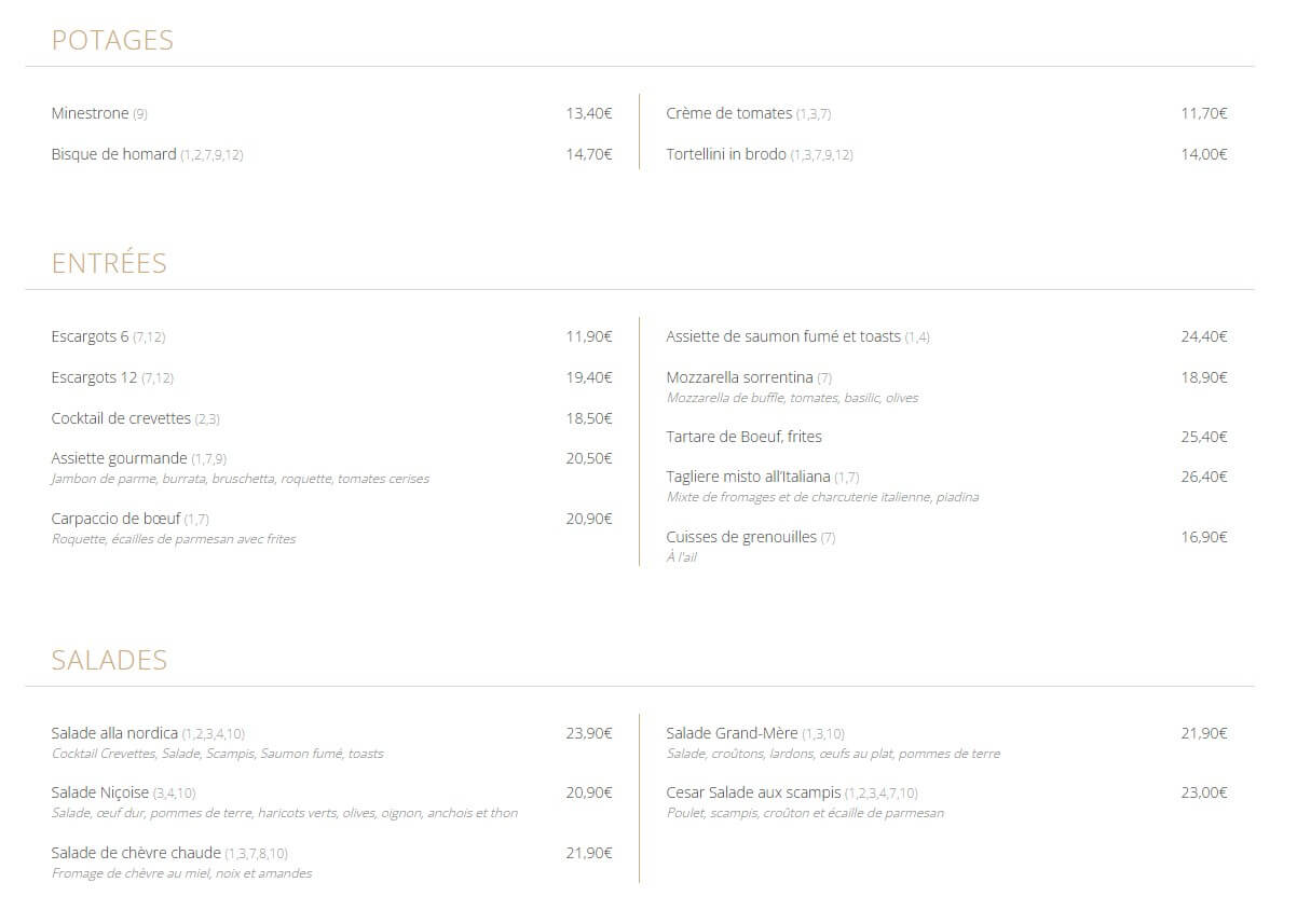 Potages, Entrées et Salades 