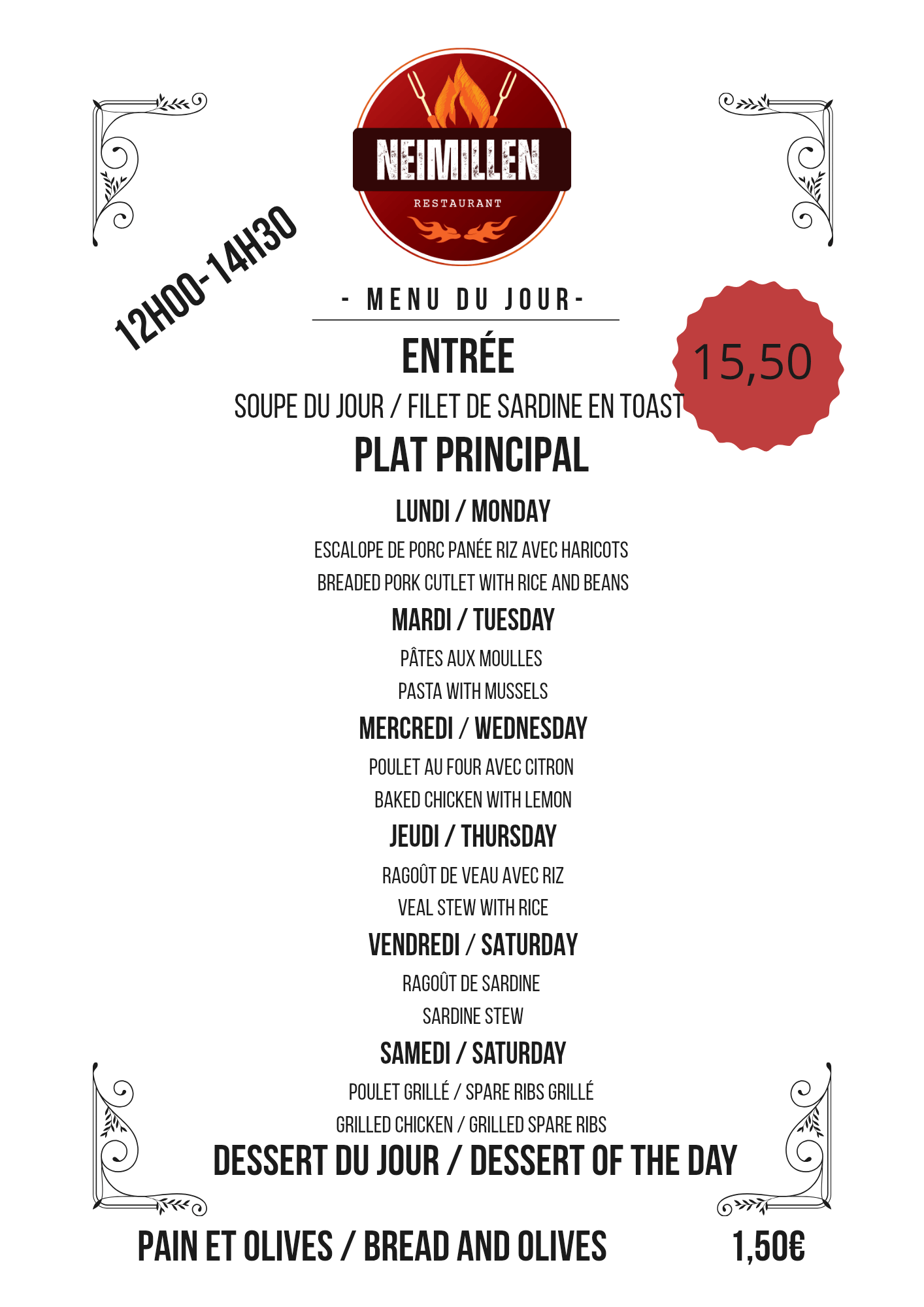 MENU DU JOUR 