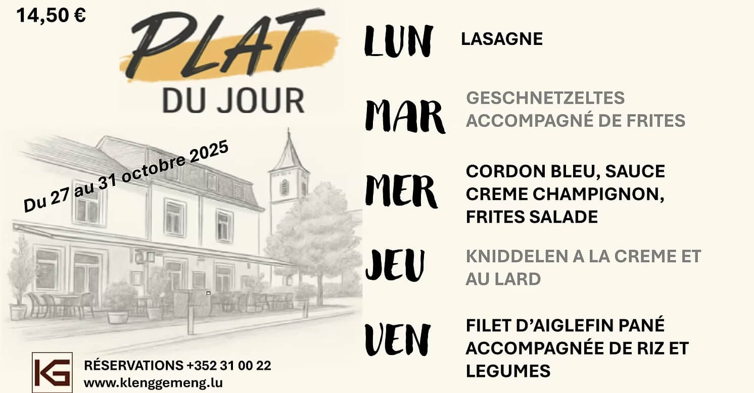 Menu du jour du 27 au 31 octobre